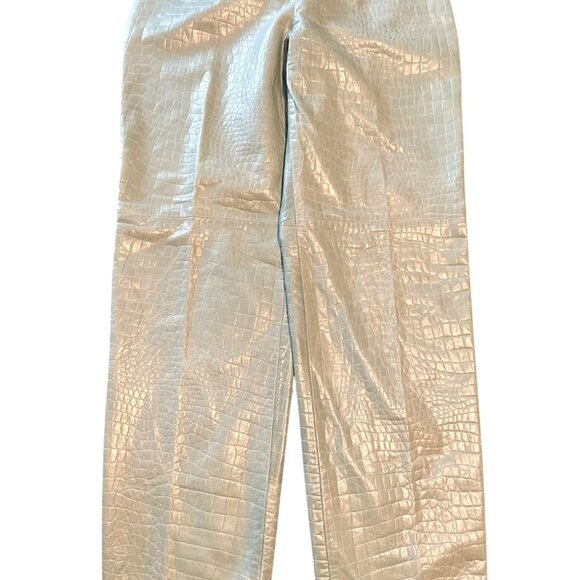 Vintage Dana Buchman Sage Green 100% Lambs Skin High Waist Leather Trouser Pants - Picture 2 of 9